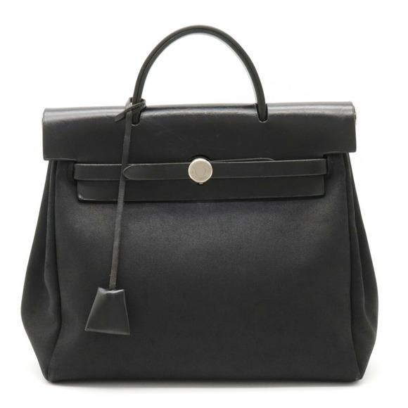 Hermes Handbags - HERMES Ale Bag Ad PM Handbag Toile Officier Leather Black Shoulder □D engraved